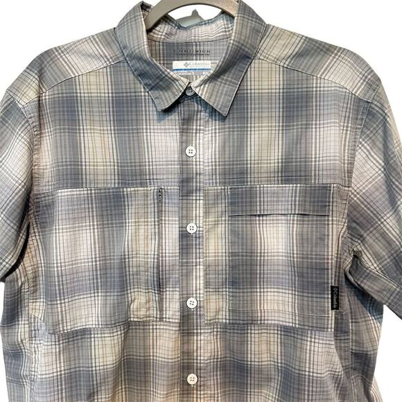 Columbia Men's Omni-Wick Plaid Button-Up Shirt Gray Size M Short Sleeve - Picture 3 of 9
